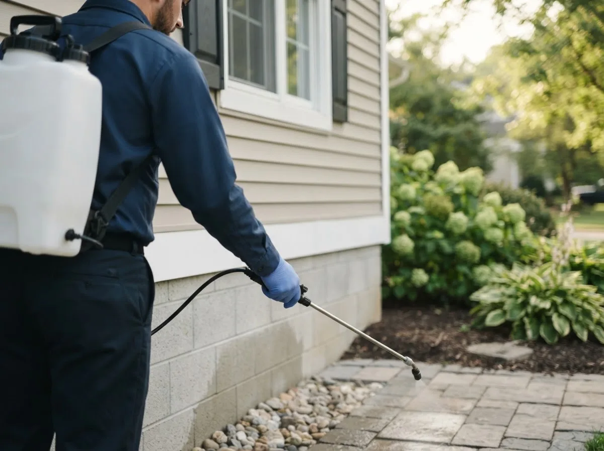 Pest control technician inspecting a home in Joint Base Mdl, NJ
